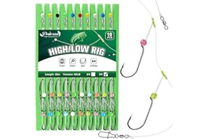 ‎DOVESUN Dovesun High Low Rigs Angeln Salzwasser 27kg vorgebundene Hi/Lo Angelrigs Starke Einzigartige T-Knoten Surf Fishing Rigs für Flunder, Steinbeißer, Meerbrasse, Schnapper mit 2/0 3/0 Haken 10 Stück