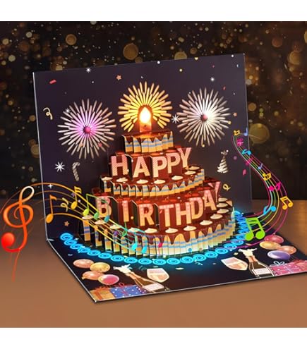 thumbnail image 2 of Happy Birthday Card With Fireworks Cake 3D Pop Up Gift 2 of 13