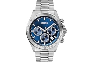 BOSS Herren Chronograph Quarz Uhr 43 mm Hero Kollektion mit Edelstahl Armband Glieder oder Mesh, Datumsfunktion, 3 Sub-Dials, Wasserresistenz 5ATM