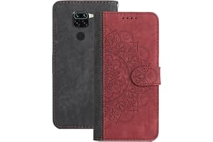 Vaitasy Funda Xiaomi Redmi Note 9 4G, Ultra Delgado Cuero PU Protectora Carcasa con Magnética Función de Soporte Cover para Redmi Note 9 4g - Mandala Rojo