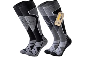 Niorasen 2 Pares Calcetines Esquí Lana Merina Hombre Mujer, Calcetines Esqui Térmicos Invierno con Grueso Rizo, Ideales para Trekking, Ciclismo, Snowboard y Deportes de Invierno