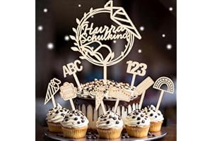 I LOVE MOM Tortendeko Einschulung, 9 Stk Schulkind Tortendeko Holz Kuchendeko Schulanfang, ABC 123 Cake Topper Einschulung Deko für Jungen & Mädchen
