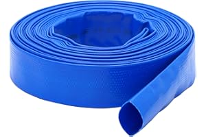 MEKSULAR 20m x 32 mm Lay Flat Water Discharge Pump Pond Hose, PVC Reinforced with Polyester, Blue