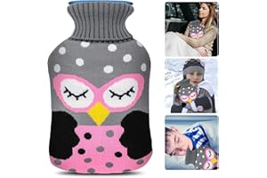 Bouillotte, LEWONPO Bouteille d'eau chaude 2 Litre avec Housse tricotée , amovible et lavable Bouillotte Eau Chaude pour Soulager la Douleur Rapide et le Confort, Superbe Chaud pour famille (Chouette)