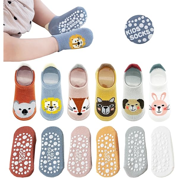 GRPSKCOS Calzini Antiscivolo Per Bambini 0-5 Anni – 5 Paia Con Grip, Calzine Morbide Con Animali Cartoon, Perfetti Per Neonati E Prima Infanzia - 2