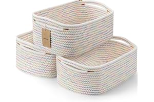 MAXUNI Pack de 3 cestas de almacenamiento para organizar | Cesta trenzada para juguetes | Cestas vacías de cuerda para regalos | Contenedores organizadores de armario con asas | Caja de dados decorativa |