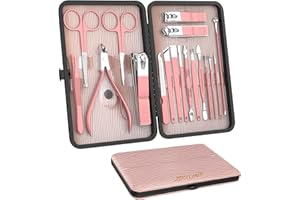 ZIZZON Manicure Set 18 in 1 Professional Pedicure Set Nail scissors Grooming Kit with Leather Travel Case Pink