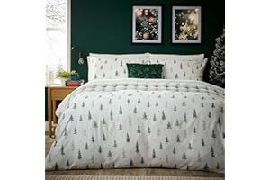 Olivia Rocco Christmas Duvet Cover Set Festive Bedding Quilt Cover Xmas with Pillowcases Reversible Design Easy Care Bed Linen Sets, St Moritz Green - Double