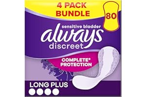 Always Discreet Incontinence Liners Women Long Plus 20 Panty Liners, (Pack of 4) Lock in Leaks and Odours, for Sensitive Bladder