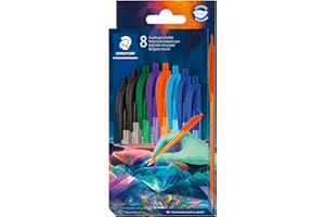 STAEDTLER Ball 4230C8E2-1 - Penna a sfera triangolare, larghezza linea M circa 1,00 mm, per scrittura rilassata, astuccio di cartone con 8 penne, colori assortiti, edizione Multiverse, 4230C8E2-1