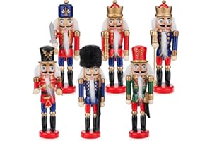 Yirochan Juego de 6 Adornos navideños de Cascanueces, Soldados de Madera de 13 cm, Cascanueces, Decoraciones navideñas para el hogar, árbol de Navidad, Adornos Colgantes para Fiestas