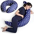 Niimo XXL Pregnancy Pillow & Nursing Pillow - 2-in-1 Design with a 100% Cotton Cover, Machine-Washable, Blue with White Stars (200 x 70 cm)
