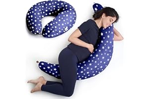 Niimo XXL Pregnancy Pillow & Nursing Pillow - 2-in-1 Design with a 100% Cotton Cover, Machine-Washable, Blue with White Stars (200 x 70 cm)