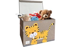 MISHMASH Collapsible Storage Box With Lid – Large Toy Storage Unit for Children/Baby/Toddler – Animal Storage Boxes In 7 Styles – Portable, Compact and Multipurpose Chest (Teddy Tiger)