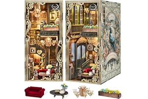 MiniCity DIY 3D Holzpuzzle Buch Nook Bücherregal Einsatz Dekor mit LED-Licht (Saisons Café)