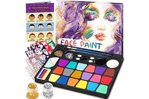 ‎GONTENCE Gontence Kinderschminke Set - Schminke Kinder mit 20 Farben Pinsel Glitzer Make-Up-Schwamm Schablonen - Faschingsschminke Theaterschminke Karnevalsschminke - Halloween Fasching Karneval Schminke