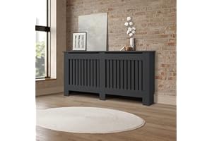 ECD Germany Cache-Radiateur en Style Campagnard 152x19x82 cm en MDF Anthracite Couverture Décorative Robuste Murale Meuble de Rangement Design Traditionnel Habillage de Radiateur pour Salon Chambre