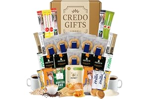 CREDO GIFTS Ultimate Tea & Coffee Gift Hamper Set – Instant Sachets, Shortbread Biscuits, Tea Bags, Sugar & Milk Sticks – Luxury Coffee & Biscuit Sharing Box for Him, Her or Colleagues