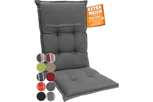 gardisun Gartenstuhlauflagen Hochlehner I Extra Dicke Sitzauflagen I Made in Europe I Ideale Polsterauflagen für Hochlehner Gartenstuhl I Auflagen mit hoher Lichtechtheit I 6er Set I Grau