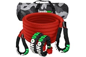 ‎RHINO USA Rhino USA Kinetisches Seil Bergungssatz 13,000kg (2.2cm x 9m) - Schwerlast Offroad Schnappriemen - Abschleppseil elastisch Bergeseil - Set enthält 2 weiche Schäkel für LKW Auto Traktor - Rot