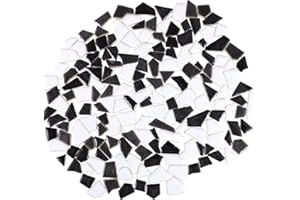 FOMIYES 200g Ceramic Mosaic Tiles Pieces Irregular Crystal Mosaic Colorful Stained Decorative Glass Pieces for DIY Crafts Plates Picture Frames Flowerpots Jewelry Making Black White