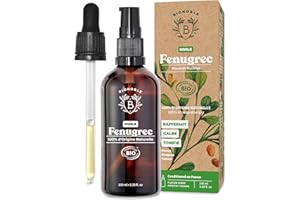 Bionoble Huile de Fenugrec Bio 100ml pour Grossir Poitrine et Fesses - Avec Pipette + Pompe - Bouteille en Verre - Macérât Huileux de Tournesol Sans Odeur - Huile Fenugrec Bio, Vegan et Naturelle
