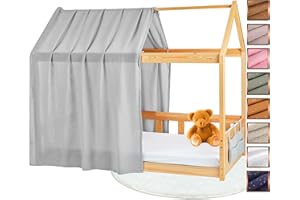 Lovely Hippo Toile de Lit Cabane 100% Coton - Ciel de Lit Cabane pour Lit Montessori 80x160, 90x200 cm - Tissu Oeko-Tex Gots (Gris + Pochette, 120 x 370 cm + Pochette de Rangement)