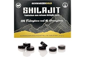 ‎SCHWARZESGOLD Original Shilajit Tabletten aus reinem Harz - Laborgeprüft in DE - 90 Stück | SCHWARZESGOLD® | Shilajit Drops mit 55% Fulvinsäure und 9% Huminsäure, Mumijo Shilajit kaufen, Shijalit, Mumiyo
