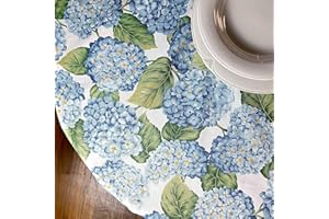 MANIFATTURA TESSILE Tovaglia Panama Stampa Tutte Misure - Ortensie Celeste, Rotondo x10 220