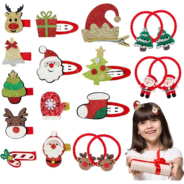Weihnachts-Haarspangen Set – Niedliche Motive (Weihnachtsmann, Rentier, Lebkuchen), Krokodil-Klemmen Für Frauen & Mädchen