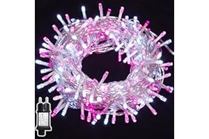 WISD Guirlande Lumineuse 13M 200 LED Bicolore Rose et Blanc - Réglable en luminosité pour Sapin de Noël, avec Minuterie et Prise - Décoration Intérieure Extérieure pour Noël, Chambre, Jardin