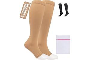 360 Relief Calze Compressione Punta Aperta per Donna e Uomo - Classe 1 Gambaletti Compressione Graduata per Circolazione, Viaggi Aereo, Vene Varicose - Calze Antitrombo 15-20mmHg con Borsa Lavanderia