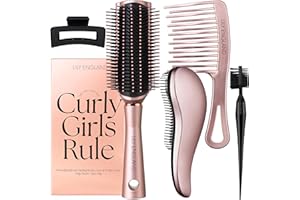 Set Spazzole per Capelli Ricci Lily England - Comprende Spazzola Districante, Spazzola Capelli Ricci, Spazzola Controllo Bordi, & Pinza – Il Set Regalo Donna Ideale, Oro Rosa