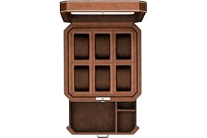 ROTHWELL 6 ranura de reloj de cuero caja con servicio de cajón -reloj de lujo caja de la pantalla organizador, microgamuza liner, joyería de bloqueo para hombre relojes holder cajas de almacenamiento