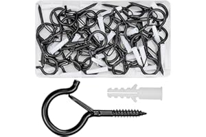 iYinJuan 36pcs Q Crochets à Vis, Crochets à Visser Q-Hanger avec Boucle de Sécurité, Crochet Extérieur Coupe-Vent Crochets de Plafond en Métal pour Suspension de Lumières Murales, d'armoire (Nior)