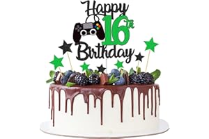 Joyeah Happy 16th Birthday Cake Topper Glitter Video Game Cake Pick Game On Cheers to 16 Years Cake Decoration for Game Theme Happy 16th Birthday Party Supplies Green