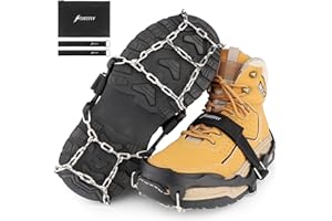 SHEEFLY Crampons,Ice Grips for Shoes and Boots Upgraded Non Slip Snow Chains Ice Cleats with Adjustable Straps,Snow Grips Ice Traction Cleat for Women Men Perfect for Running,Hiking,Climbing,Fishing