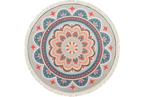 TERAFEELS Washable Rugs for Living Room Area Rug 4' Round, Orange & Green Non Slip Non-Shedding Easy Care Ideal for High Traffic Areas in Living Room Bedroom Dining Room Coffee Nursery 120, 306120