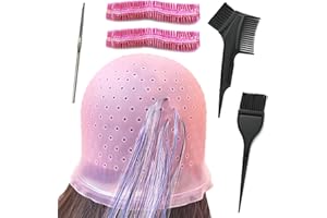 LOSARIA Pre Punched Holes Silicone Highlighting cap Hair Color Kit Professional Reusable Highlighting Cap with Hook Brushes Set Salon Hairdressing Dyeing Staining Tools for Women Men