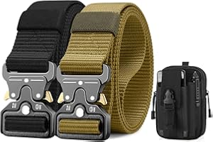 BESTKEE 2 Pièces Ceinture Tactique, Ceinture Homme Robuste de 3,8 cm avec Boucle Métallique à Dégagement Rapide, Avec Pochette Tactique Molle