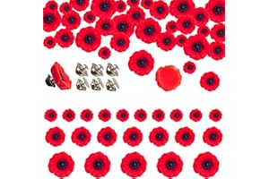 ACCJZZLYN 60 PCS Resin Poppies Artificial Flowers Heads with 20 PCS Butterfly Pin Clutch, DIY Poppy Wreath Decorations Grave Garden Ornament Remembrance Day Poppy Badge Lapel Pin Making Kit for Women Men