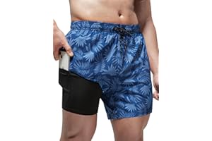 Arcweg Men's Swimming Shorts with Compression Liner Mens Swimming Trunks 2 in 1 Swim Shorts with Lining with Zipper Pockets Quick Dry Surfing Stretchy Beach Shorts