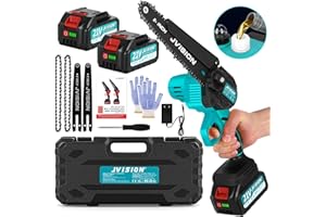 JVISION Mini Chainsaw Cordless, Mini Chain Saw with 2 Battery Handheld Chainsaw with Oiler System, Battery Chainsaw for Garden Tree Logging Trimming, Small Cordless Chainsa (Blue-8 inches)