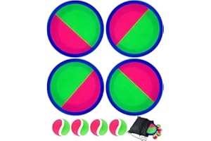 Morcheiong Lancer et Attraper Jeu de Balle Jouets de Plein Air Jeux de Plage pour Enfants Famille avec 4 Palettes 4 Balles et 1 Sac de Rangement