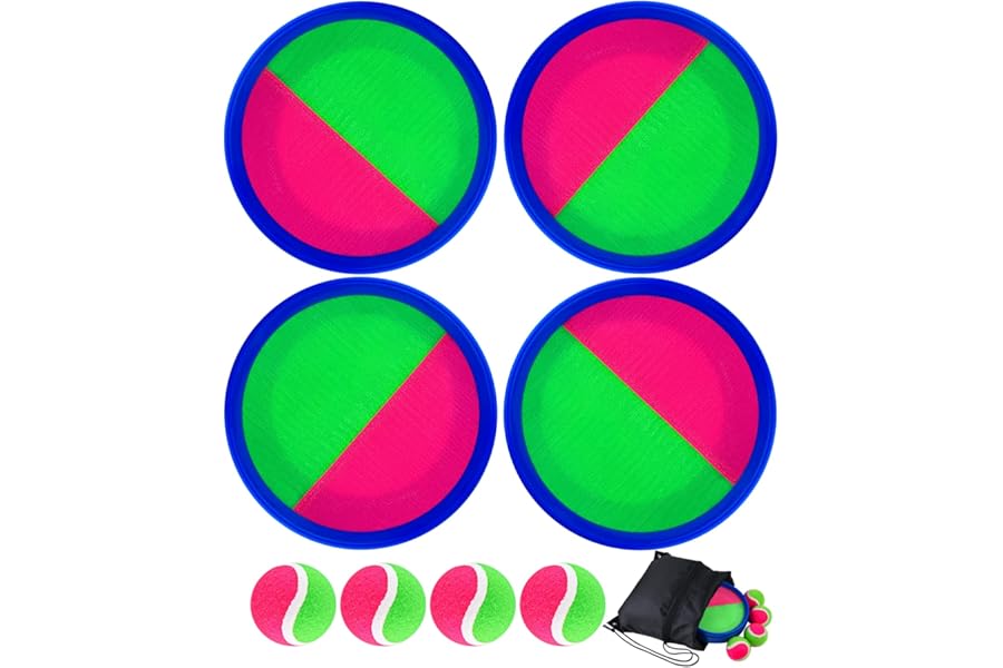 Morcheiong Toss and Catch Ball Game Outdoor Toys Beach Games for Kids Family with 4 Paddles 4 Balls and 1 Storage Bag