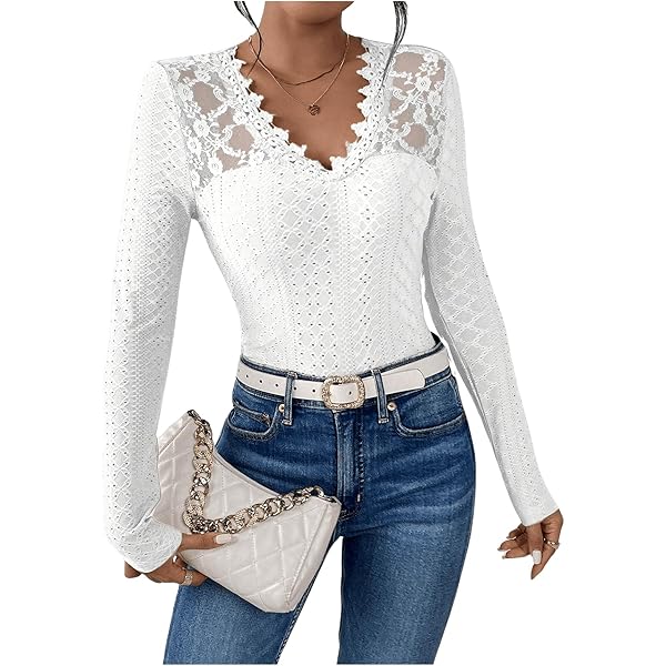 GORGLITTER Dames T-shirt met lange mouwen, bovenstuk, kanten top, opstaande kraag, herfstshirt, doorzichtig kanten shirt, elegant shirt met lange mouwen, smal T-shirt, zwart, S