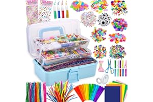 Gutenguy Bastelset Kinder, 3000+Pcs Bastelkoffer Bastelbedarf Material Set, Große Bastelbox Geschenke für Mädchen Jungen3 4 5 6 7 8 9 10 11 12 Jahre-Hellgrün