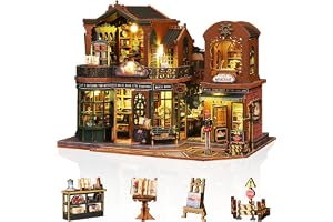 Cuteefun Miniatyr dockhus kit, trädockhus med LED, litet hus kit för vuxna att bygga, unika gåvor för födelsedagar, jul (stad skymningsbok)