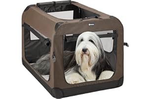 Veehoo Folding Soft Dog Crate, 3-Door Pet Kennel for Crate-Training Dogs, 5 x Heavy-Weight Mesh Screen, 600D Cationic Oxford Fabric, Indoor & Outdoor Use, 40", Brown