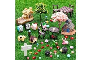 Skylety 64 Pièces Accessoires de Jardin de Fée Miniatures Kit d'Ornement Miniature de Mini Animaux Figurines d'animaux Accessoires de Micro Paysage Miniatures pour Décoration de Maison de Poupée
